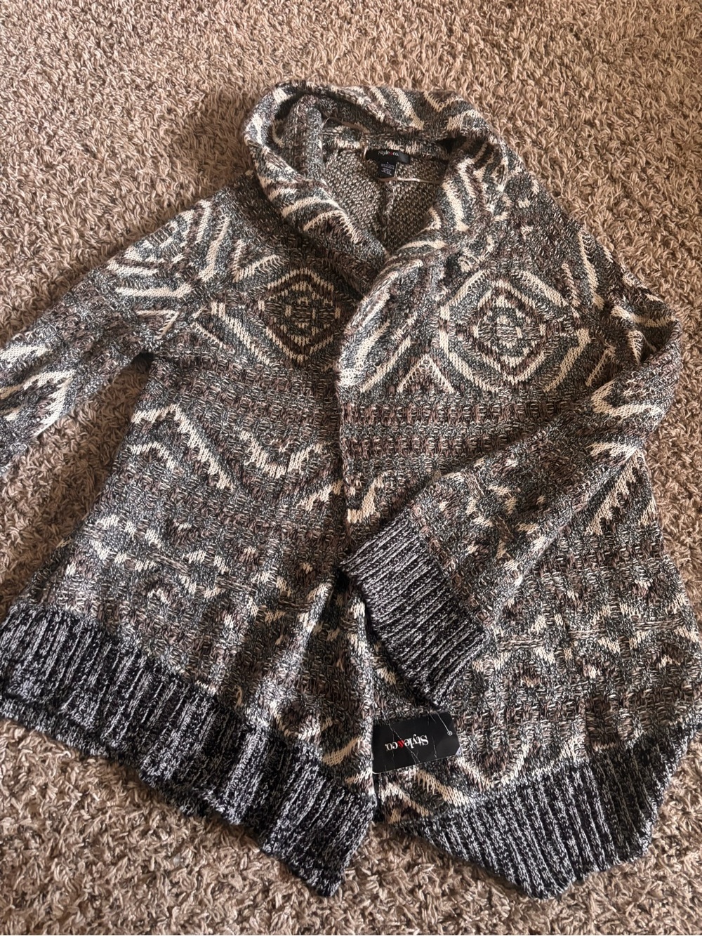 Cozy Neutral Patterned Shawl Collar Sweater